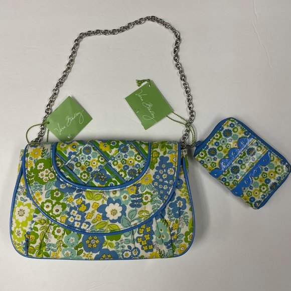 Vera Bradley Petite Chain Bag with Wallet English Meadow Green Blue - Picture 1 of 9